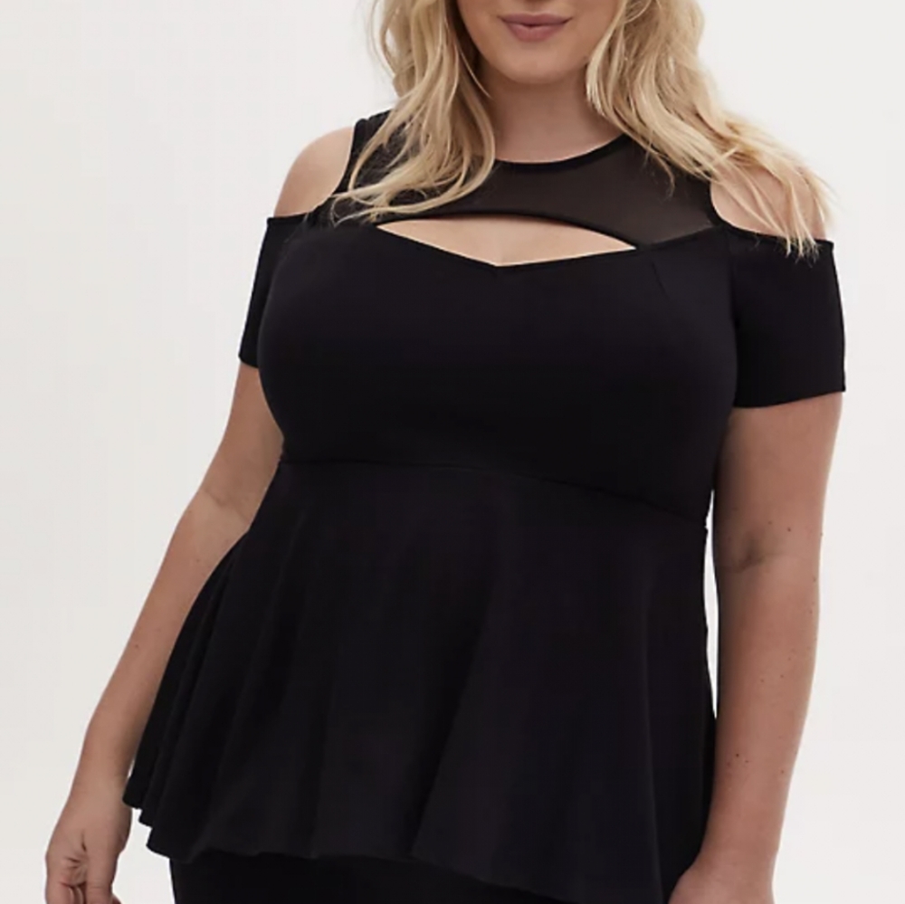 Torrid BLACK MESH YOKE PEPLUM TOP Size 1